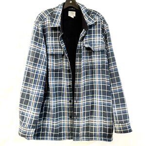 LL Bean Flannel Shirt/Jacket Large Cotton Blue Plaid Fleece Lined Tradition